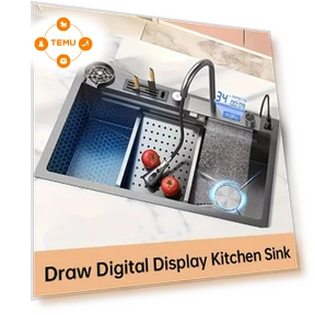 Smart Single Bowl Kitchen Sink with Digital Display Faucet — Dishwashers