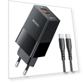 65W USB और USB-C / Type-C डुअल पोर्ट GaN फास्ट चार्जर सेट — बैटरी चार्जर, Yesido