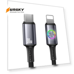 30W Type-C to 8 Pin Aluminum Alloy Data Cable with Colorful Light — Cables, USAMS