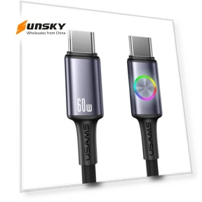 60W Type-C to Type-C Aluminum Alloy Data Cable with Colorful Light — Cables, USAMS