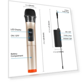 UHF Wireless Dynamic Microphone with LED Display — Dynamic, PULUZ