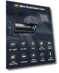 Dash Cam Front and Rear Camera — Rearview Cameras for Cars, GKU