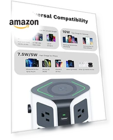 Power Strip Tower with Wireless Charger — Power Solutions & Surge Protection, KOOSLA