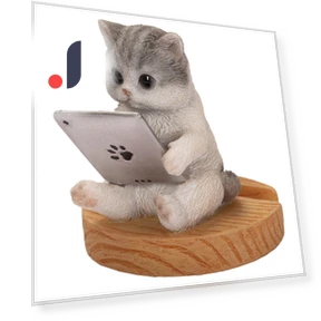White Sabatara Cat Looking at Tablet Smartphone Stand — Phone Charms, Arkadia Japan
