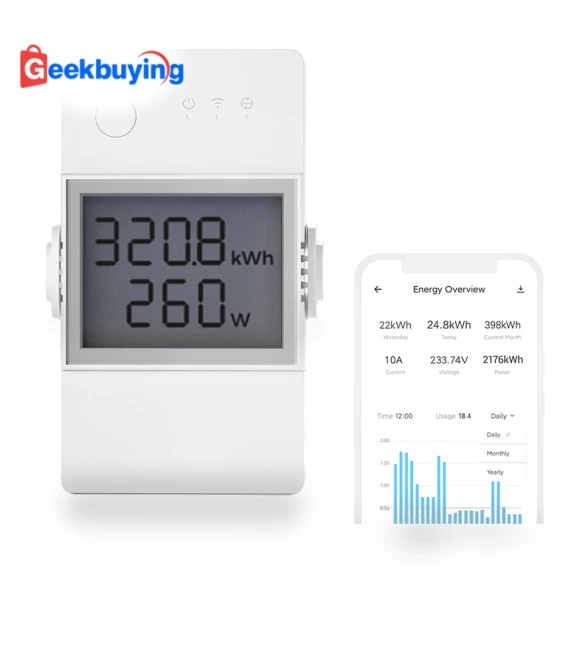 20A Smart Power Meter Switch with LCD Screen and App Control — Power Solutions & Surge Protection, Sonoff
