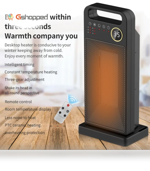 Smart Remote Control Electric Heater with LCD Display - 2000W — Portable Heating Solutions