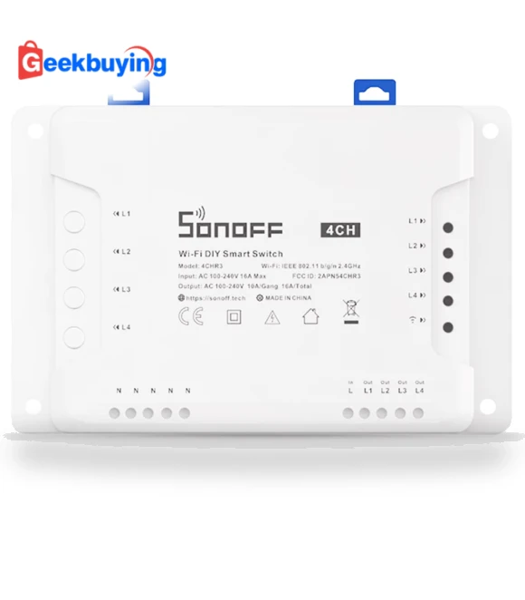 4 Gang WiFi Smart Switch with 3 Working Modes — Smart Home Hubs & Controllers, Sonoff
