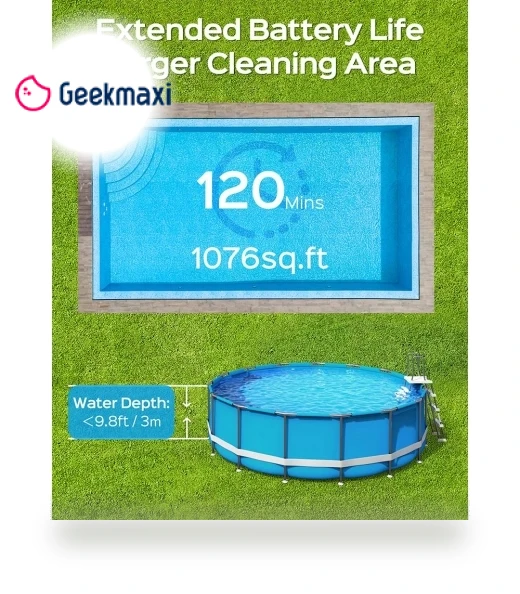 Cordless Pool Robot Vacuum, Double Filters, 120min Runtime, 2.5H Fast Charging — Automated Pool Maintenance, WYBOT