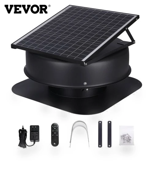 Solar Attic Fan with Smart Adapter 1230 CFM — Portable Power Stations by VEVOR