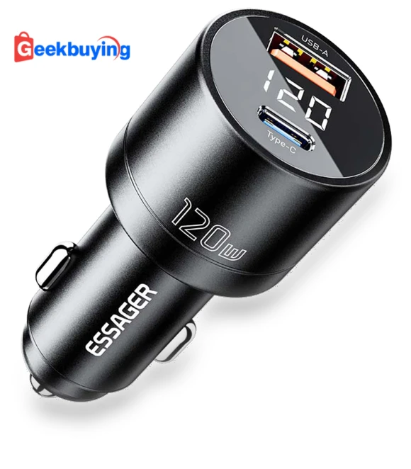 120W Car Charger with Digital Display — CarPlay Adapters by ESSAGER