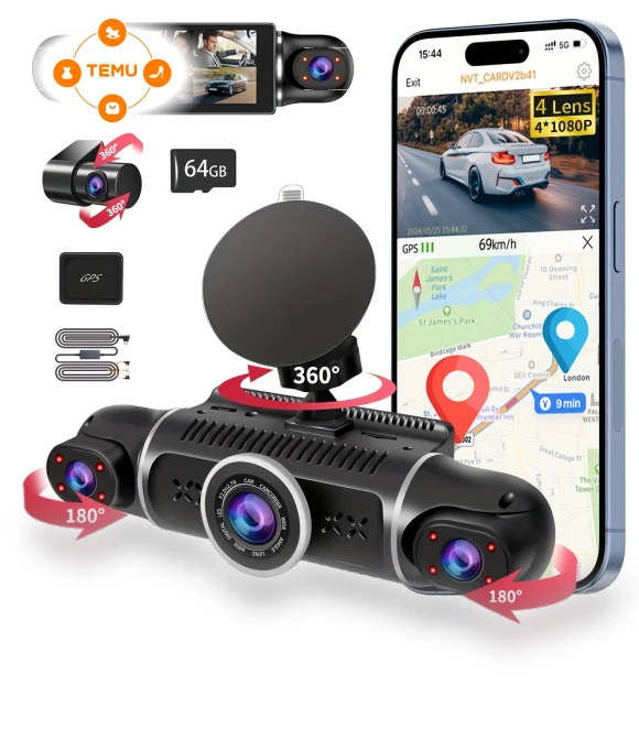 360° Rotatable 4-Channel Dash Camera System — Cameras