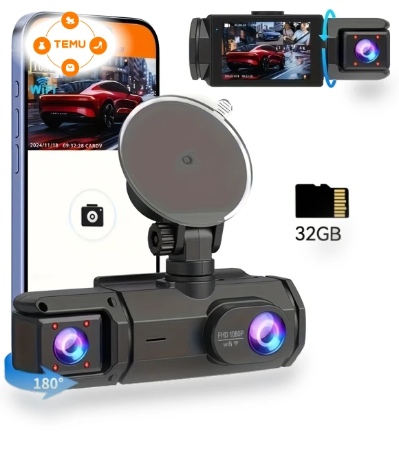 Dual Lens WiFi Dash Camera with Night Vision — Cameras