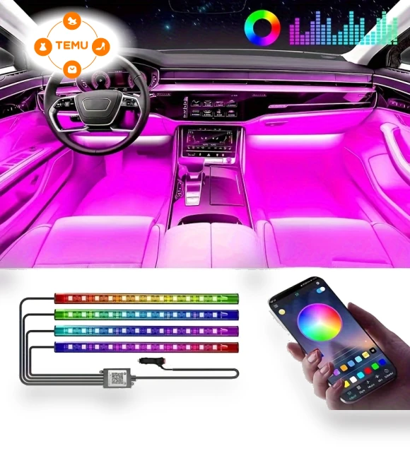 Interior Car LED Strip Lights with App Control — CarPlay Adapters