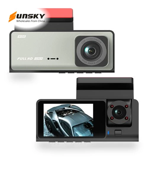 Three-Lens Dash Camera with 2.0" IPS Display & Night Vision — Cameras