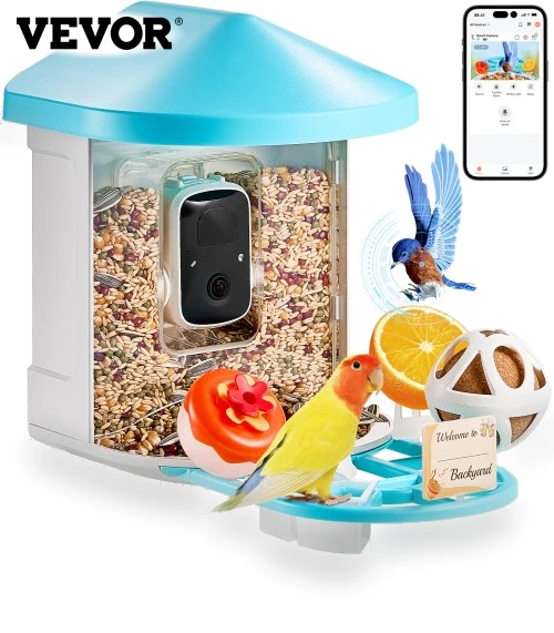 Smart Bird Feeder with Camera 2K HD AI Identify Bird Species — Outdoor & Wildlife Cameras, VEVOR