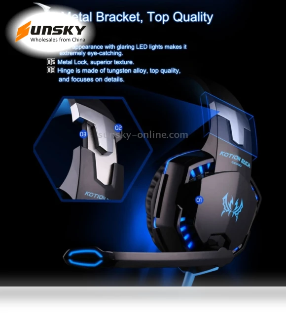 Over-ear Gaming Headset with Mic and LED Light — Headsets, KOTION EACH