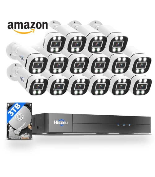 16CH 3K Wired Security Camera System with Alarm Spotlight — Security Cameras, Hiseeu