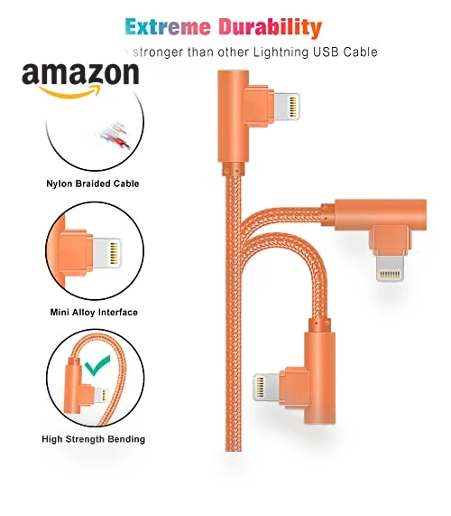 3 Pack 10FT 90 Degree Charging Cable — Lightning, Exeric