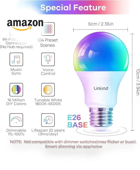 Color Changing Smart WiFi Light Bulbs — LED, Linkind