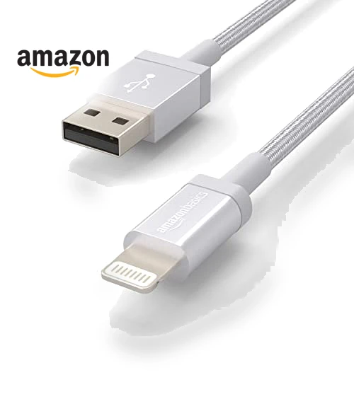 USB-A to Lightning Charger Cable, Nylon Braided Cord — Lightning, Amazon Basics