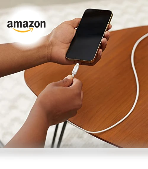 USB-A to Lightning Charger Cable, Nylon Braided Cord — Lightning, Amazon Basics