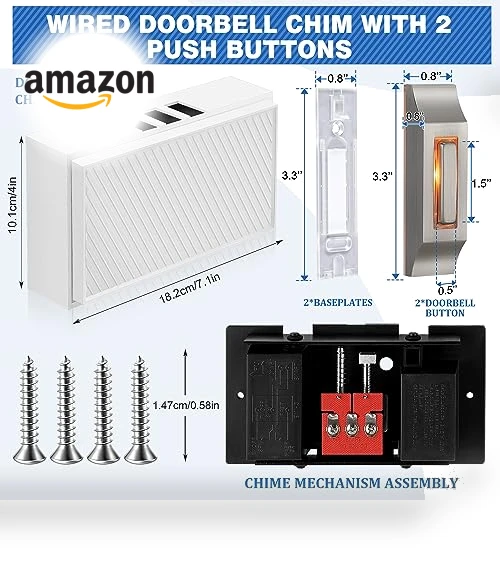 Wired Doorbell Chime Kit with Lighted Metal Push Buttons — Push Buttons, Saillong