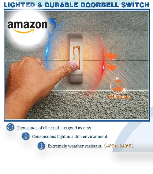 Wired Doorbell Chime Kit with Lighted Metal Push Buttons — Push Buttons, Saillong