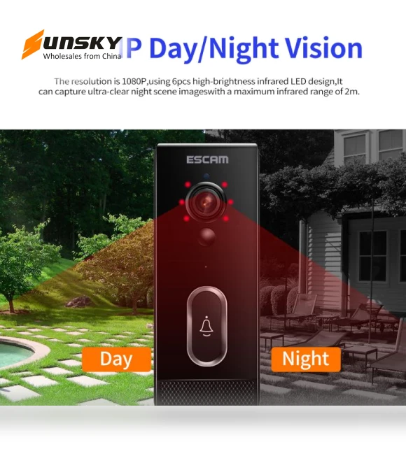 Intelligent Two-Way Voice Night Vision Wireless Doorbell — Smart Home Security, ESCAM