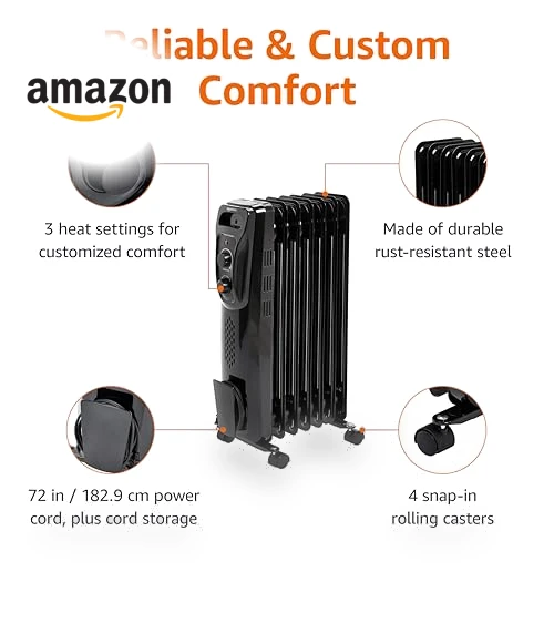 Oil Heater, Radiator Heater for Indoor Use — Portable Heating Solutions, Amazon Basics