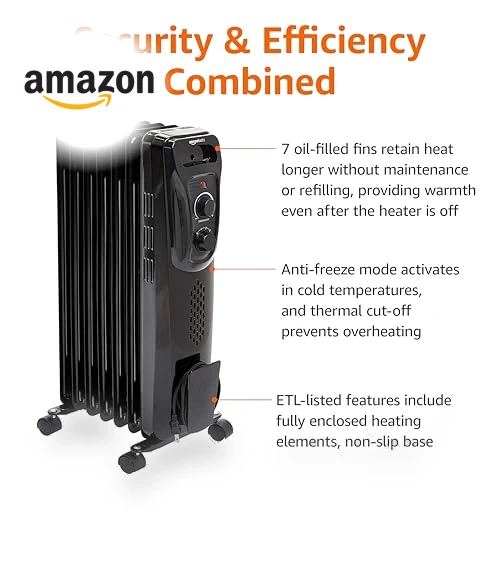 Oil Heater, Radiator Heater for Indoor Use — Portable Heating Solutions, Amazon Basics