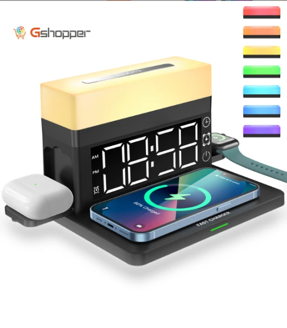 Multifunctional Wireless Charger Desk Lamp Alarm Clock — Chargers