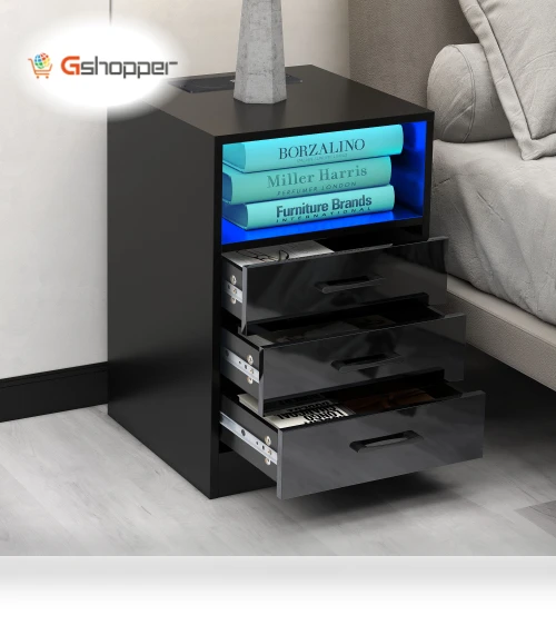 Nightstand with 3 Drawers and Cabinet — Nightstands