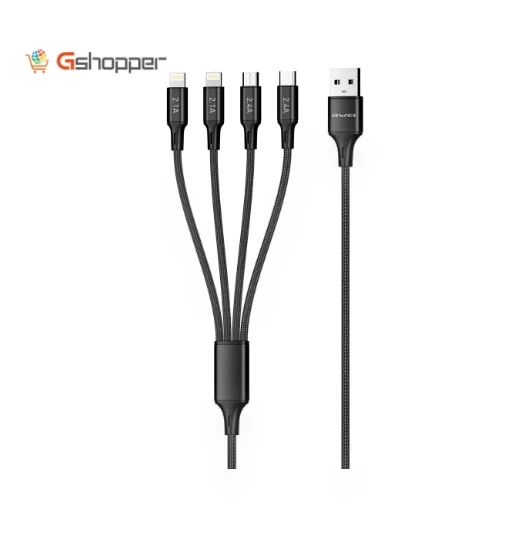 Nylon 4 in 1 Fast Multi Charging Data Cable — Cables, AWEI