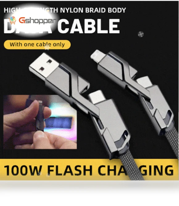 4-in-1 Flat Braided Anti-Tangle Charger Cord with Velcro — Charging Solutions
