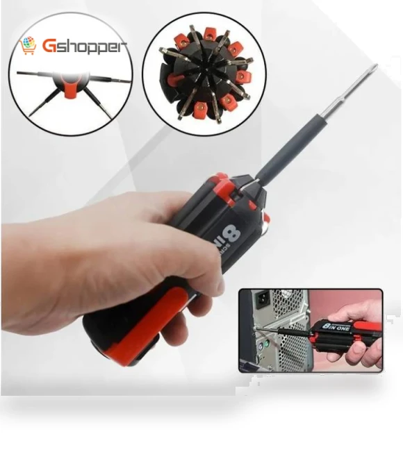 8-in-1 Screwdriver with Worklight and Flashlight — Multi-Bit