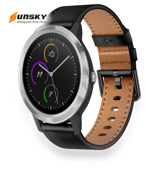 Metal Button Switch Leather Watch Band — Watch Accessories, Garmin