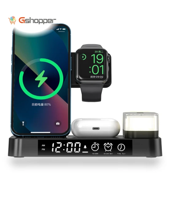 Three-in-One Wireless Charger with Multi-Function Clock — Chargers