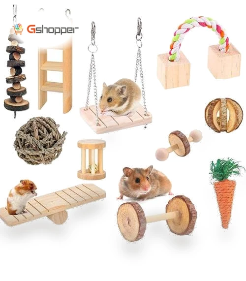 Hamster Seesaw Climbing Ladder Gnawing Teeth String Wooden Set Toy — Exercise Wheels