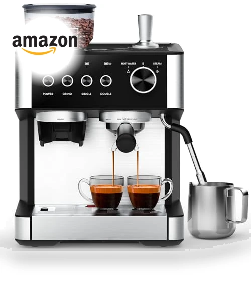 Espresso Machine with Grinder and Milk Frother — Semi-Automatic Espresso Machines, COWSAR