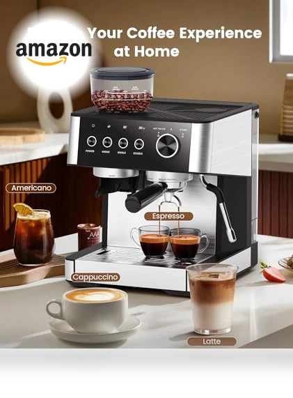 Espresso Machine with Grinder and Milk Frother — Semi-Automatic Espresso Machines, COWSAR