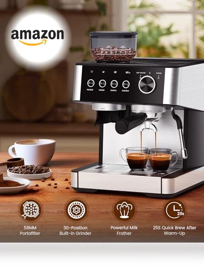 Espresso Machine with Grinder and Milk Frother — Semi-Automatic Espresso Machines, COWSAR