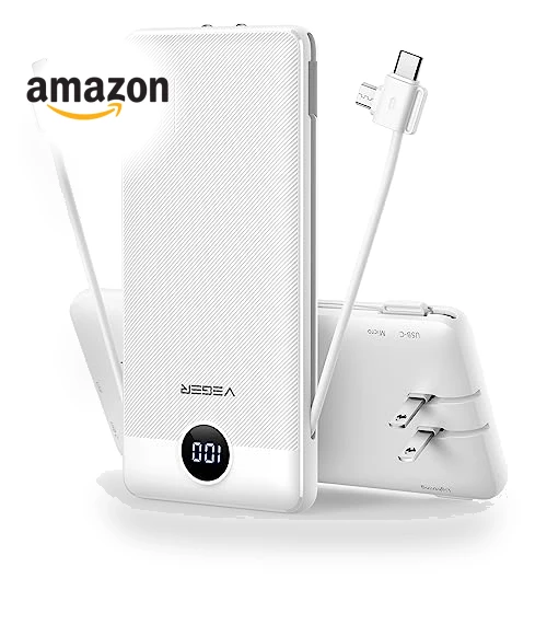 Portable Charger with Built-in Cables and Wall Plug — Charging Solutions, VEGER