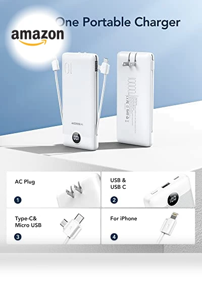 Portable Charger with Built-in Cables and Wall Plug — Charging Solutions, VEGER