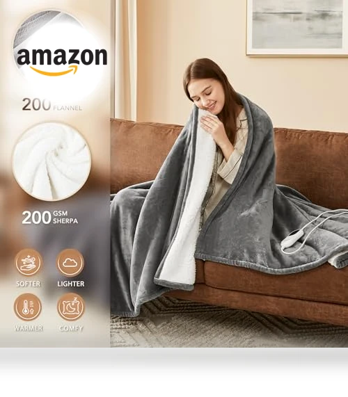 Heated Blanket Electric Throw — Electric Blankets, Homemate