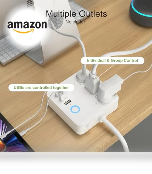 Smart Power Strip with 3 USB Ports and 3 Smart Outlets — Power Solutions & Surge Protection, GHome Smart