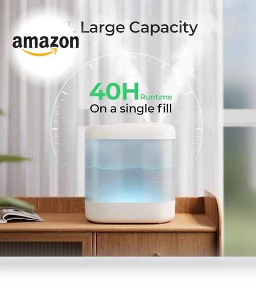 Super Easy to Clean Top Fill Auto Adapt Cool Mist Humidifier — Air Moisture Control, Homvana