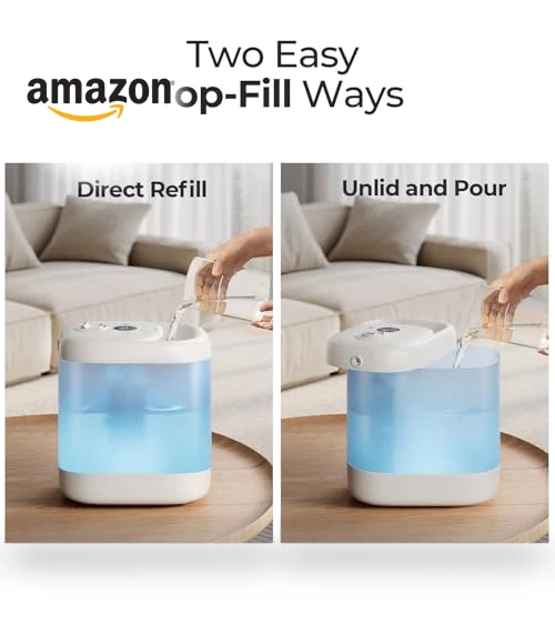 Super Easy to Clean Top Fill Auto Adapt Cool Mist Humidifier — Air Moisture Control, Homvana