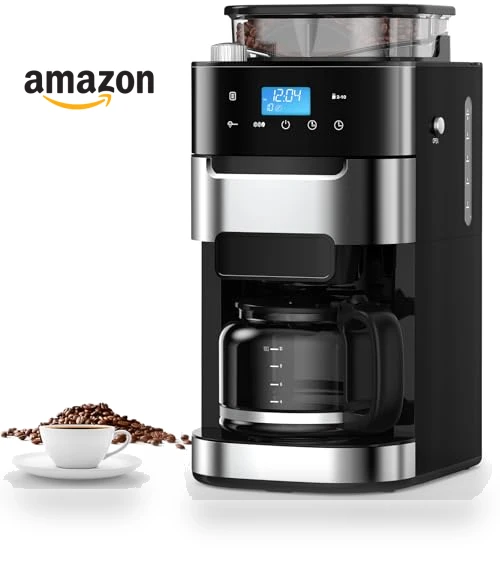 10-Cup Drip Coffee Maker with Built-In Grinder — Electric Blade Coffee Grinders, COWSAR