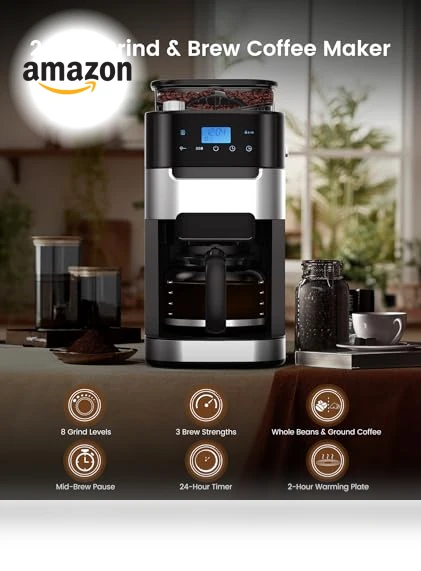 10-Cup Drip Coffee Maker with Built-In Grinder — Electric Blade Coffee Grinders, COWSAR