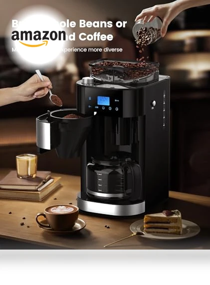 10-Cup Drip Coffee Maker with Built-In Grinder — Electric Blade Coffee Grinders, COWSAR